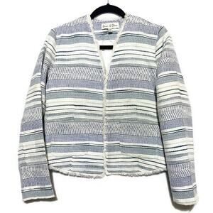 Emma and Olivia Short Blazer Jacket Women's Medium Blue & White Striped